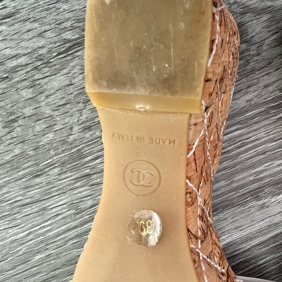 Chanel cork slides tan/ beige cc logo vernis patent leather 39 8.5 - Picture 9 of 11